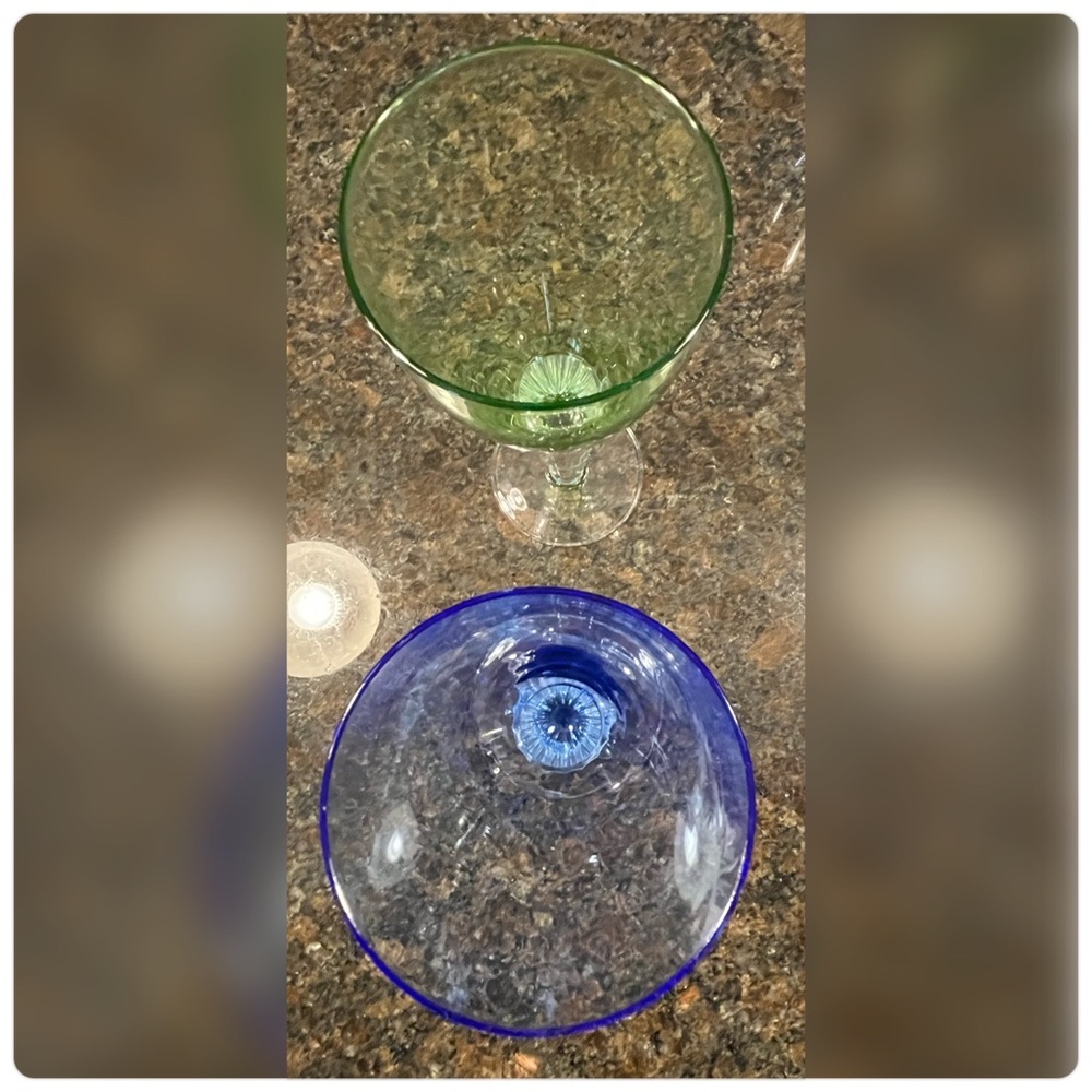 Set of Five-Mix & Match-Green & Blue Champagne Glasses-Hand Blown - Picture 7 of 11